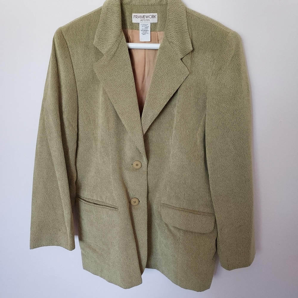 Vintage Framework Petites Avocado green blazer size 8 Career Office Church Fall